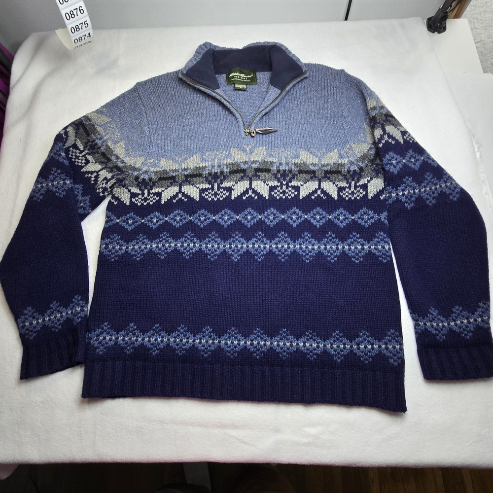 Eddie‎ Bauer Heritage Sweater Mens Wool Quarter Zip Nordic Fair Isle Pullover - Picture 6 of 12